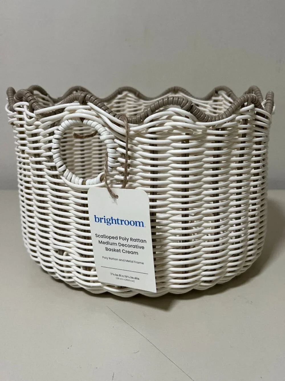 Brightroom Scalloped Poly Rattan Medium Decorative Basket Cream
